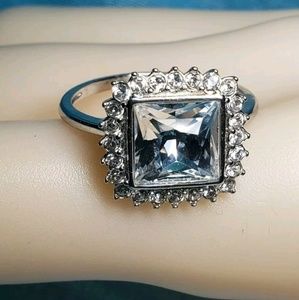 St Silver 9mm Cushion-cut Cubic Zirconia Halo ring